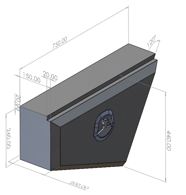 750x200x440mm Flat Sheet Tapered Under Tray Tool Box - Image 5