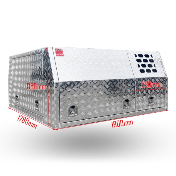 1800mm 3 Door Checker Plate Aluminium Canopy With Dog Box Section - Image 2