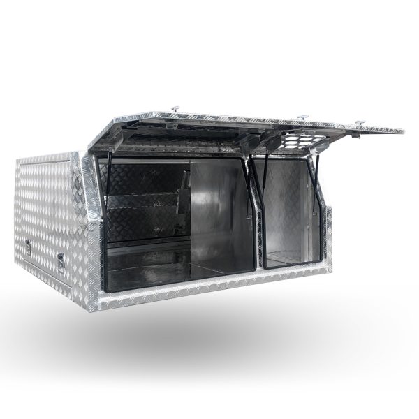 1800mm 3 Door Checker Plate Aluminium Canopy With Dog Box Section - Image 4