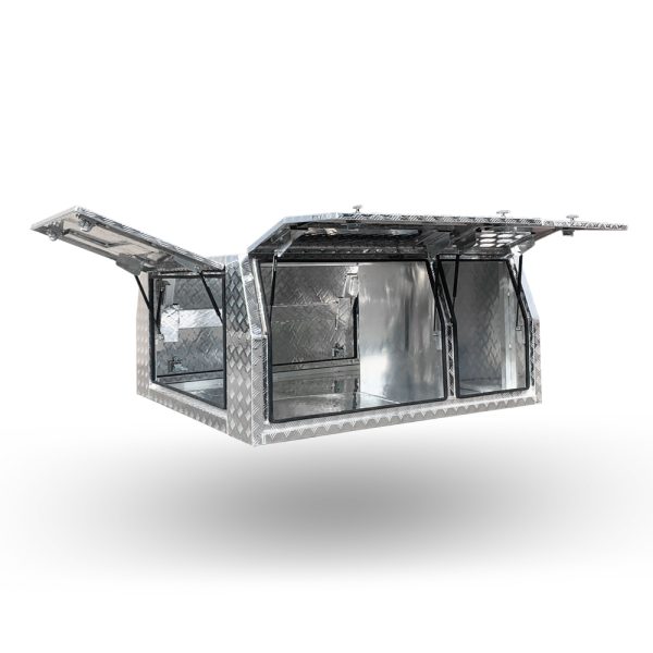 1800mm 3 Door Checker Plate Aluminium Canopy With Dog Box Section - Image 5